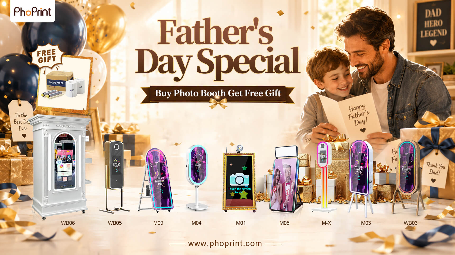 Pallet of Phoprint mirror photobooths with interactive screens – bulk order for Father’s Day
