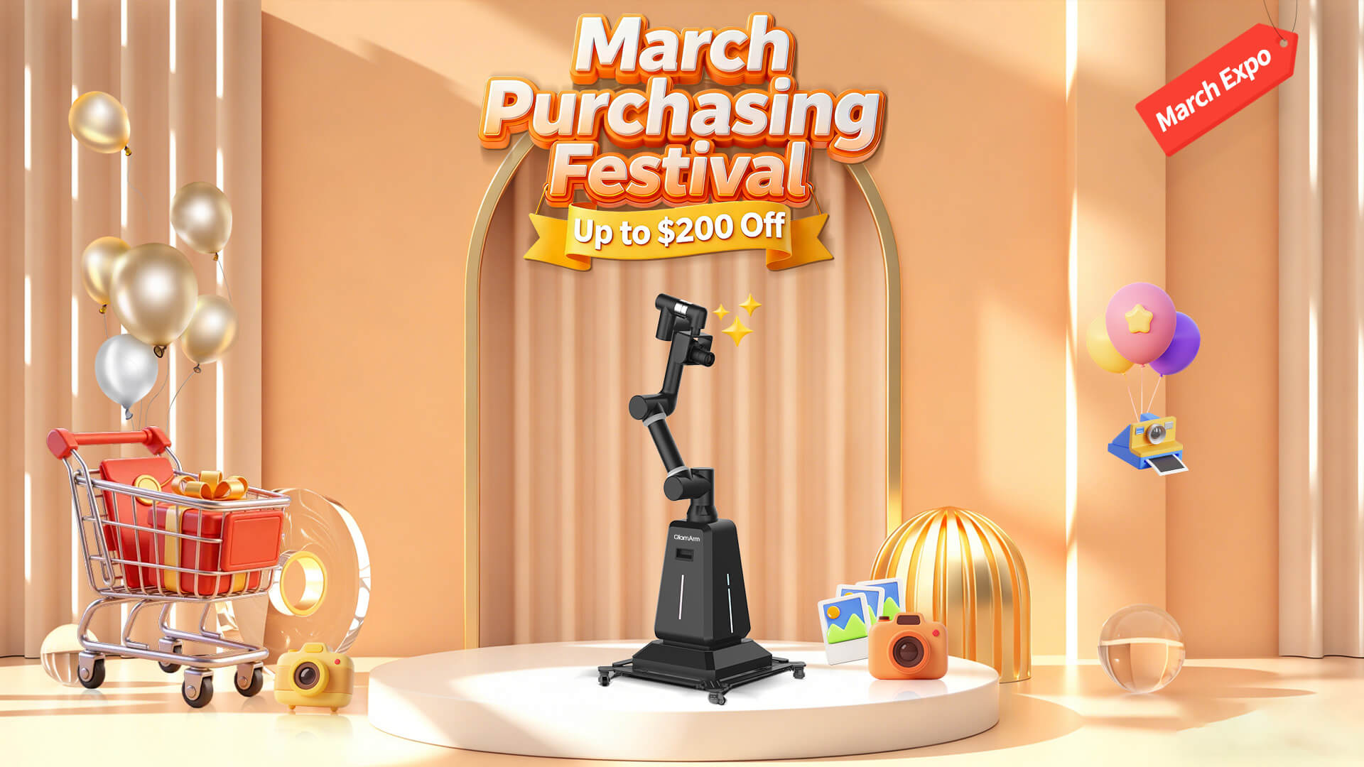 PhoPrint Glambot robotic arm capturing slow-motion red carpet style video at a corporate event