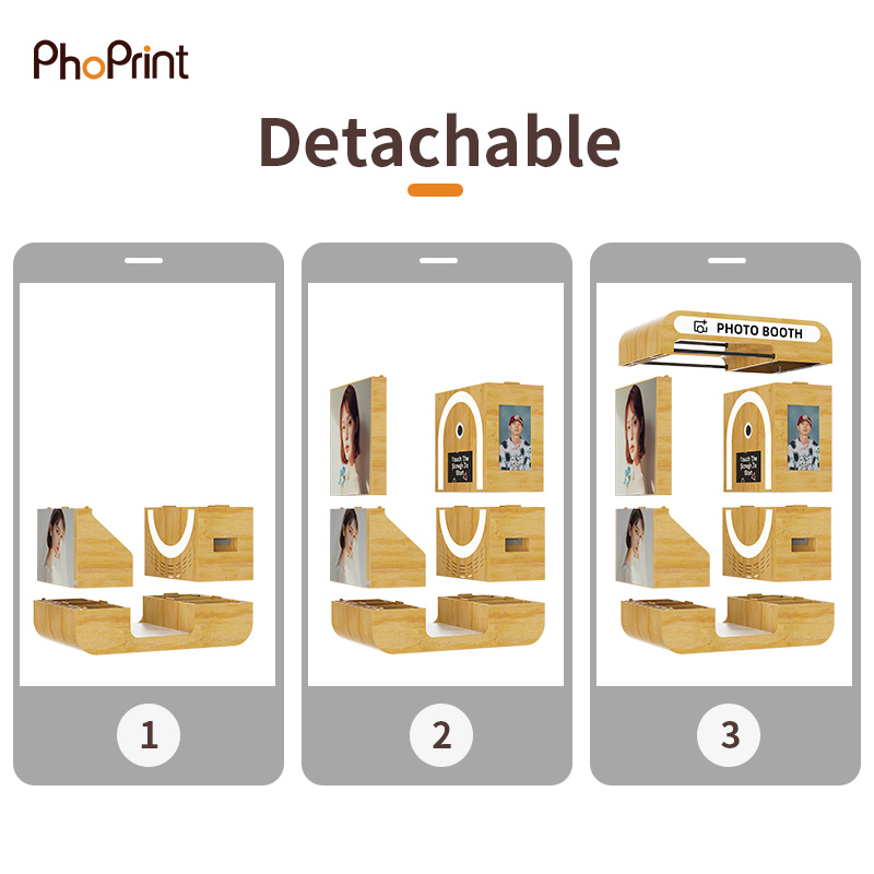 Detachable & Quick-Assemble Wooden Photo Booth Detachable wooden photo booth with modular design, easy to assemble and disassemble for events