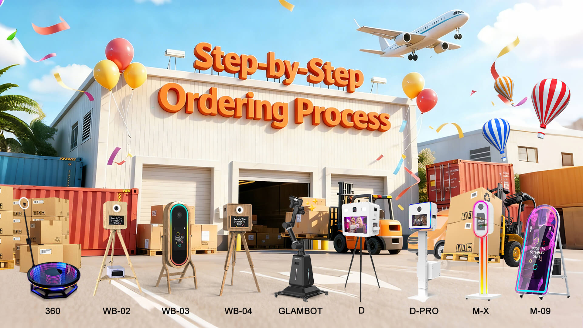 Infographic showing PhoPrint's custom photo booth ordering workflow with clear stages.