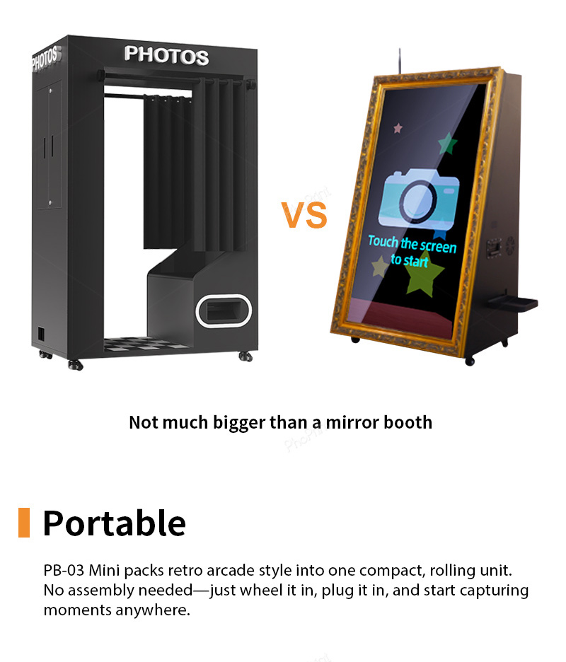 A compact pay-per-use photo booth in a shopping mall