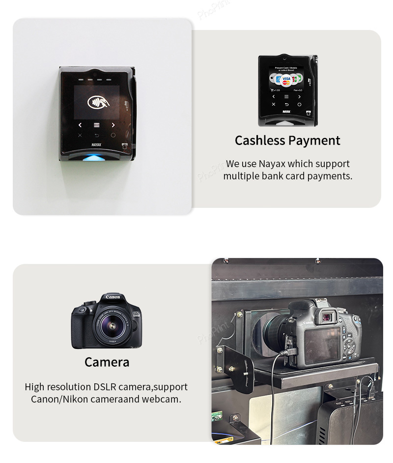 A modern photo booth with Nayax payment terminal