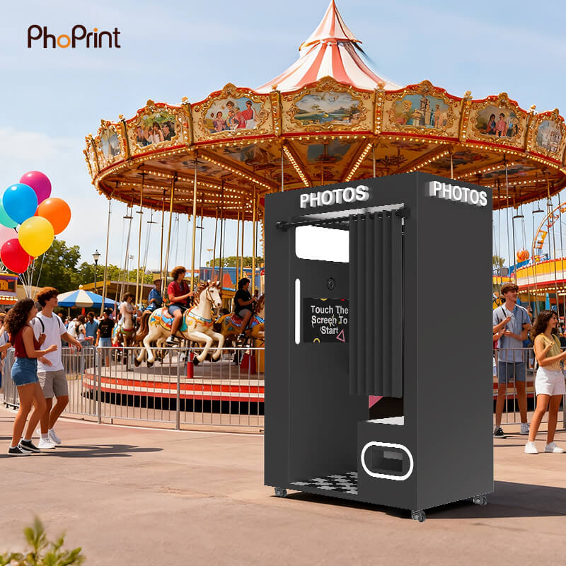 Profit-Generating Mini Photo Booth for Business Owners A business owner checking revenue on a mini photo booth