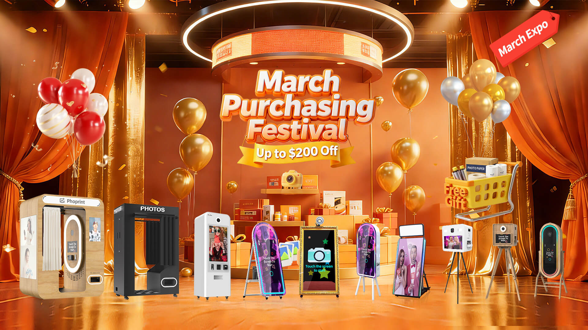 Wholesale photobooth supplier PhoPrint China bulk order assembly line with March discount offer.