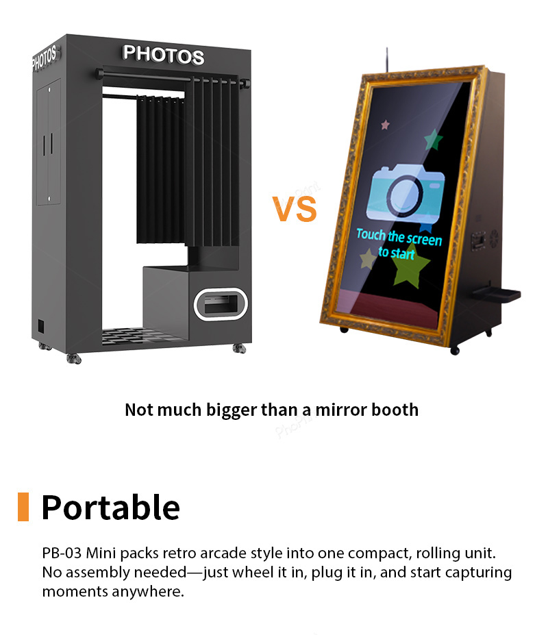 A compact pay-per-use photo booth in a shopping mall