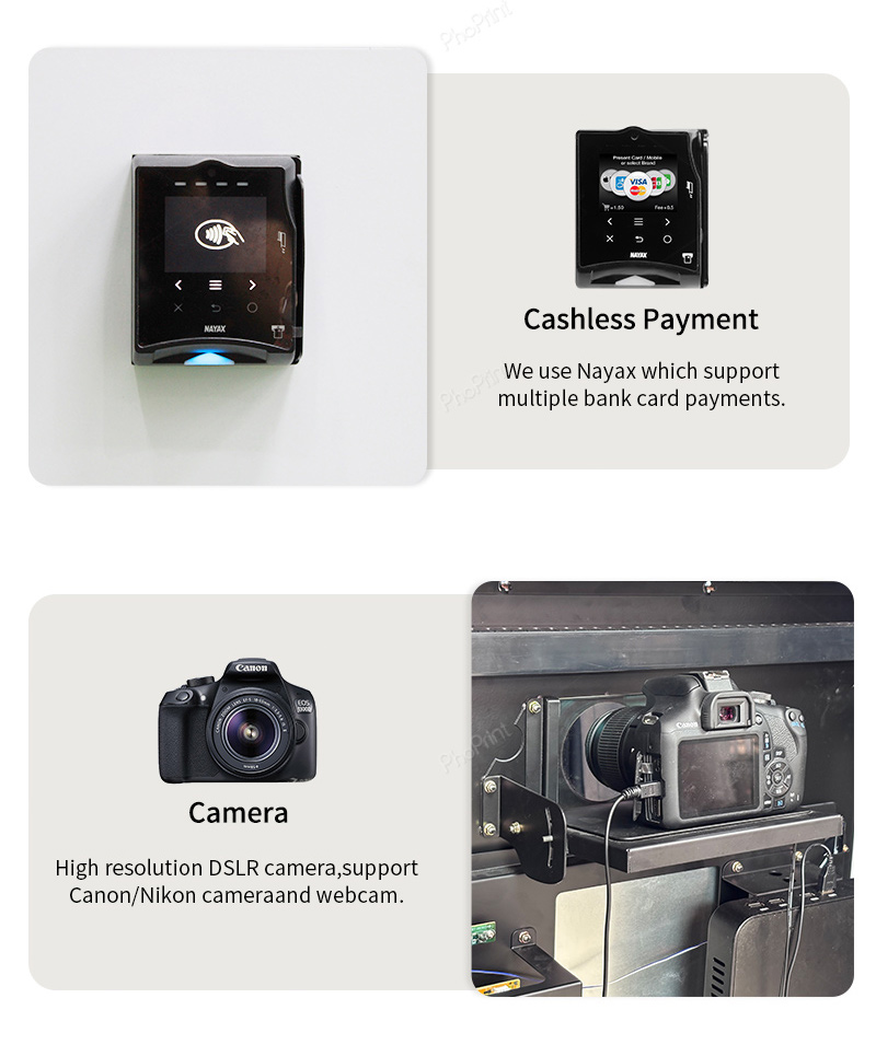 A modern photo booth with Nayax payment terminal