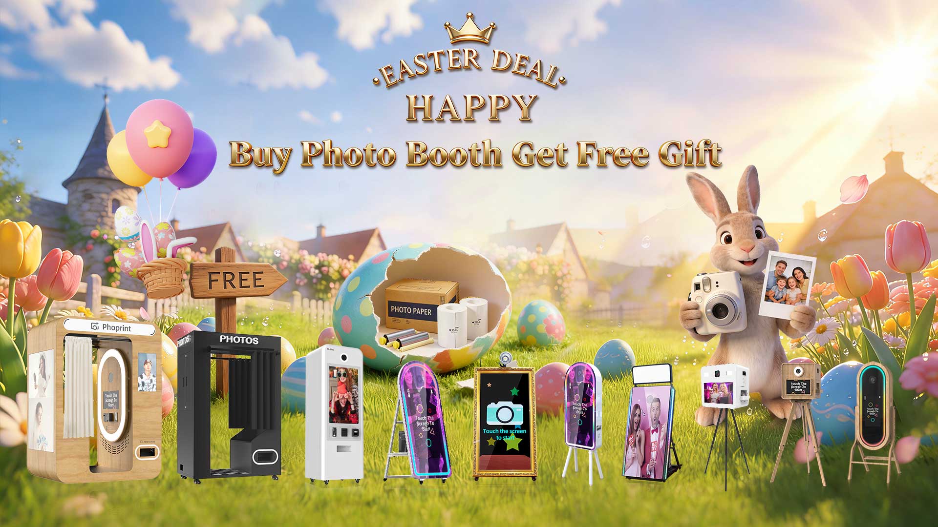 Commercial photobooth distributor Easter promotion packages – PhoPrint dealer wholesale with free paper