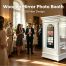 Open air wooden selfie booth with mirror finish and 32-inch touch screen