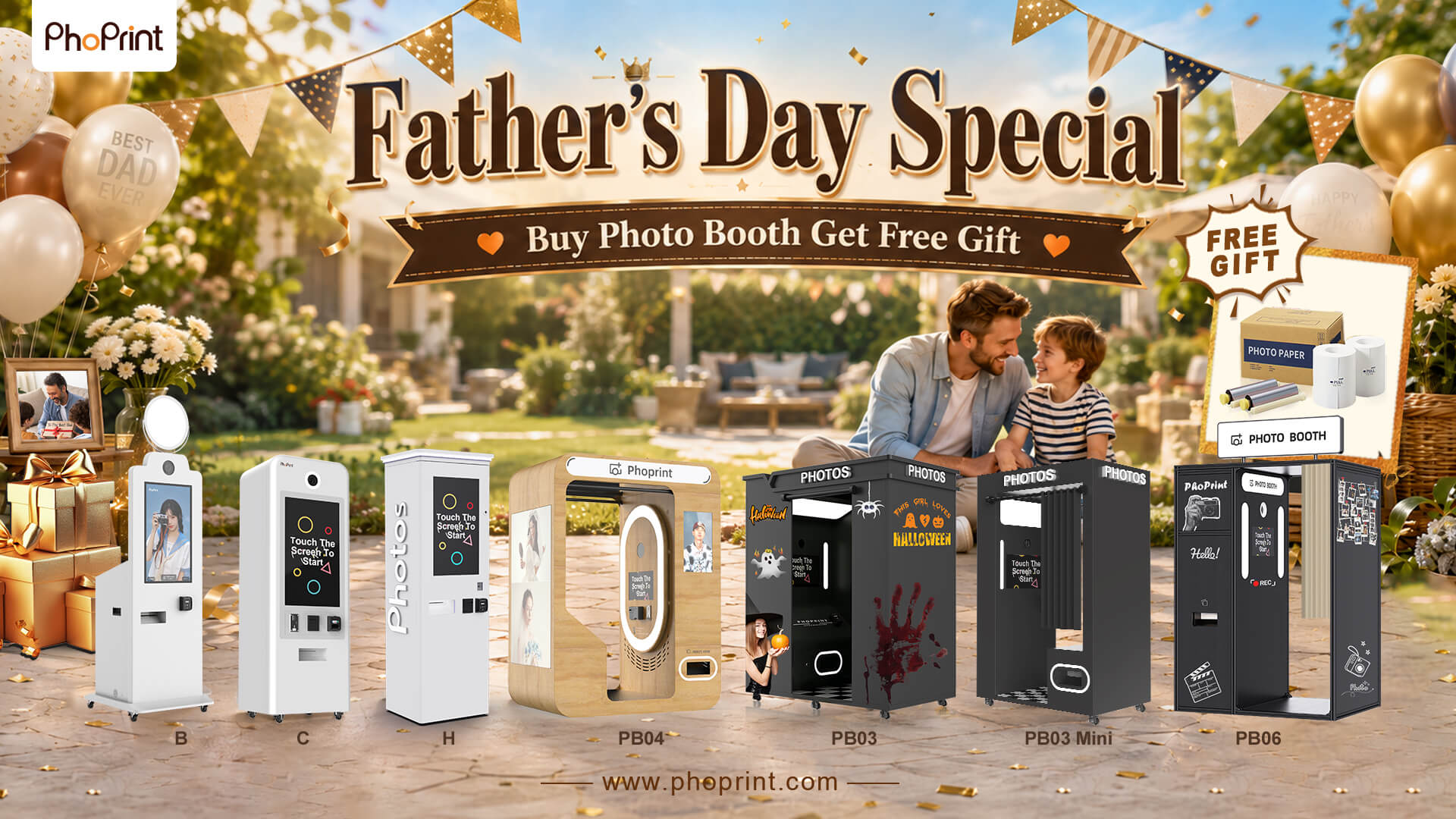Enclosed Booth Bulk – Phoprint | Father’s Day B2B Pricing PhoPrint enclosed payment photobooth with credit card reader in a shopping mall.